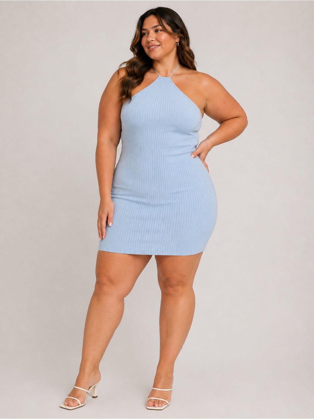 Zara NWOT Light Blue Ribbed Halter Mini Dress